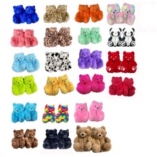 Teddy bear slippers floor Plush thickened cotton warm shoes for home